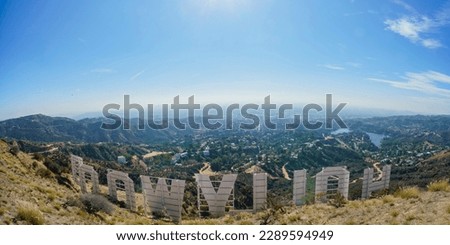 Aerial view of the Hollywood sign and cityscape at California
