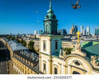 Aerial view of Holy Cross Church in Warsaw with city skyline on the background, Poland, Europe - Shutterstock ID 2314202577