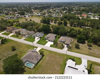 Aerial View Of Homes Located Along Rotonda Circle In Rotonda West Florida USA January 8th 2022. 