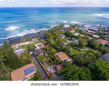 Aerial View Of Homes On The North Shore Of Oahu At Laniakea Beach