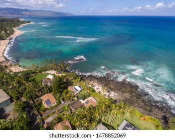 Aerial View Of Homes On The North Shore Of Oahu At Laniakea Beach