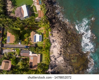 Aerial View Of Homes On The North Shore Of Oahu At Laniakea Beach