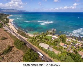 Aerial View Of Homes On The North Shore Of Oahu At Laniakea Beach