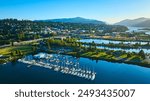 Aerial View of Hood River Marina at Sunrise