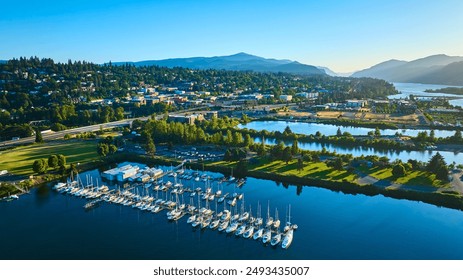 Aerial View of Hood River Marina at Sunrise - Powered by Shutterstock