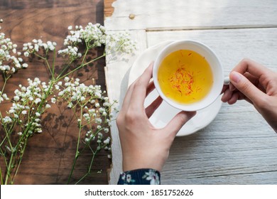 Aerial View Of A Hot Safflower Tea