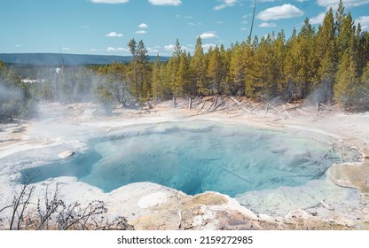 An Aerial View Of A Hot Springs Lake In Yellowstone National Park