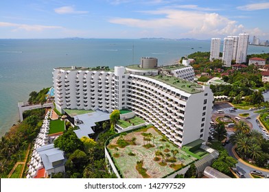 Aerial View Of A Hotel Building And Beach At Pattaya, Thailand