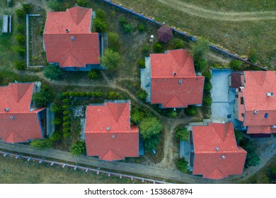 Aerial view of house roofs