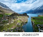 Aerial view of houses along Lake Thun in Interlaken, Switzerland