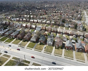 An Aerial View Of Houses In A Neighborhood In Cleveland