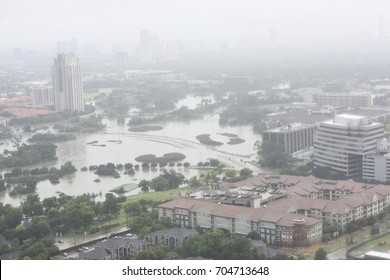 an aerial view of Houston showing the extent of flooding caused by Hurricane Harvey.