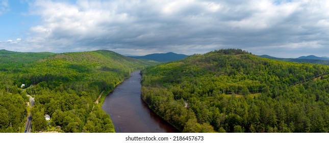 Aerial View Of The Hudson River In The Adirondacks, Upstate New York. July 7, 2022