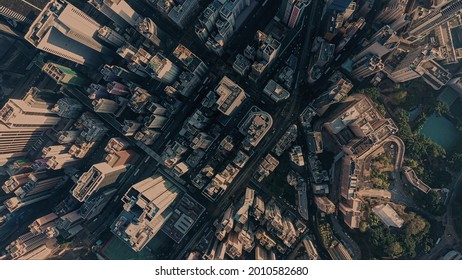 AERIAL view of the huge city at the sunset. Drone footages of Hong Kong city.  - Shutterstock ID 2010582680