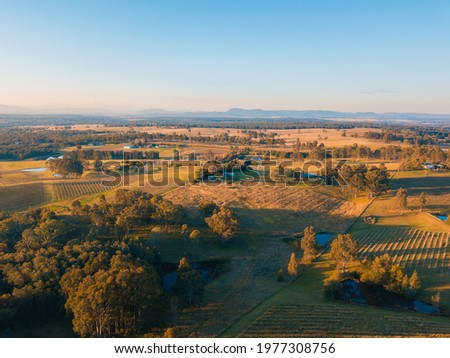 Aerial view of Hunter Valley area under the blue sky.