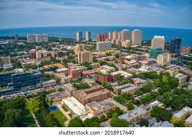 Aerial View Of The Hyde Park Neighborhood Of Chicago, Illinois During Summer