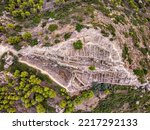 Aerial view of the Iberian settlement of San Antonio, from the 5th century BC. Calaceite, Teruel, Spain