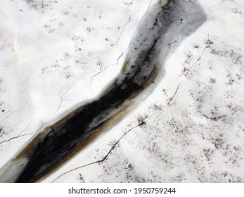 Aerial View Of Ice Breaking Up On A River In April