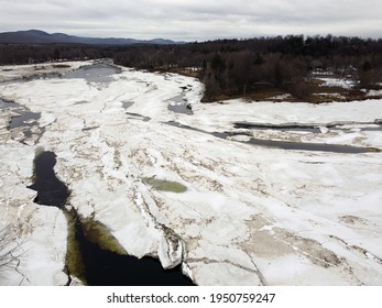 Aerial View Of Ice Breaking Up On A River In April