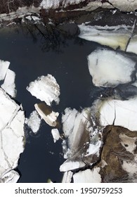 Aerial View Of Ice Breaking Up On A River In April