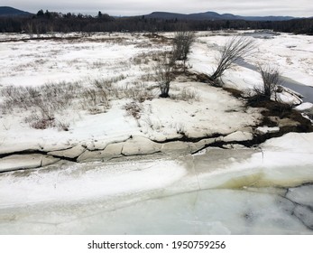 Aerial View Of Ice Breaking Up On A River In April