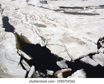 Aerial View Of Ice Breaking Up On A River In April