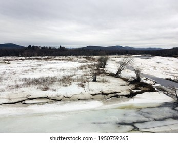 Aerial View Of Ice Breaking Up On A River In April