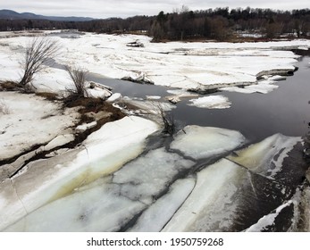 Aerial View Of Ice Breaking Up On A River In April