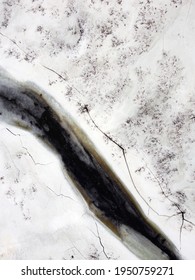 Aerial View Of Ice Breaking Up On A River In April