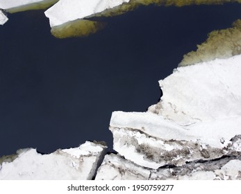 Aerial View Of Ice Breaking Up On A River In April