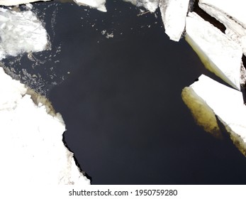 Aerial View Of Ice Breaking Up On A River In April