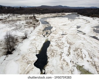 Aerial View Of Ice Breaking Up On A River In April