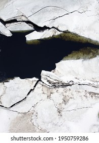 Aerial View Of Ice Breaking Up On A River In April