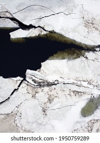 Aerial View Of Ice Breaking Up On A River In April