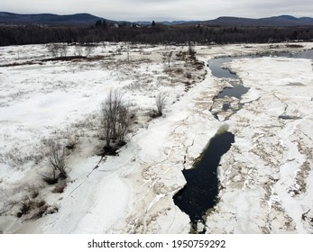 Aerial View Of Ice Breaking Up On A River In April