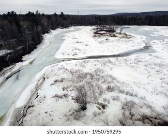 Aerial View Of Ice Breaking Up On A River In April