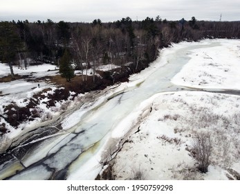 Aerial View Of Ice Breaking Up On A River In April