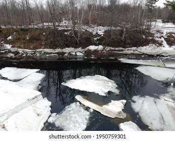 Aerial View Of Ice Breaking Up On A River In April