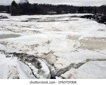 Aerial View Of Ice Breaking Up On A River In April