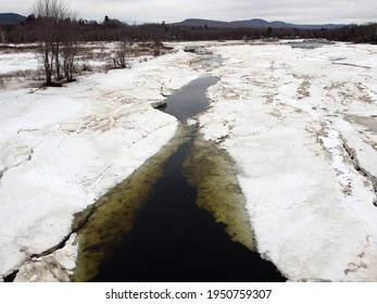 Aerial View Of Ice Breaking Up On A River In April