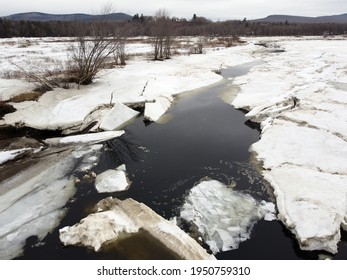 Aerial View Of Ice Breaking Up On A River In April