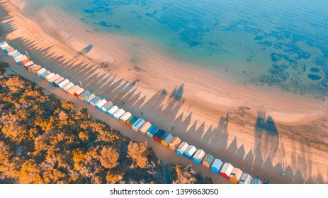 Aerial View of Iconic Bathing Boxes at Brighton Beach, Melbourne Australia
