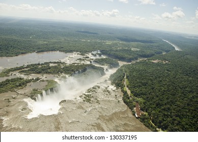 Aerial view of Iguassu falls (Iguazu/Iguacu) on the Parana river on the border between Argentina and Brazil