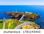 aerial view of Illa Pancha Lighthouse in Ribadeo Galicia Spain