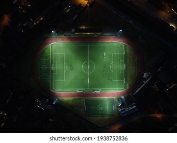 Aerial View Of An Illuminated Stadium At Night