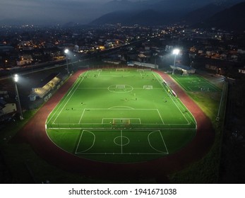 Aerial View Of An Illuminated Stadium At Night