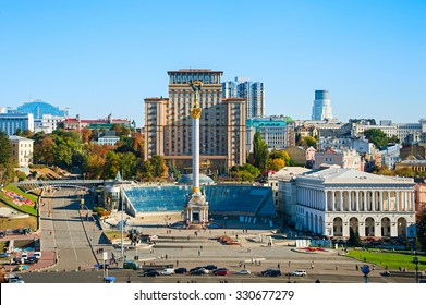 Aerial view of Independence Square (Maidan Nezalezhnosti) in Kiev, Ukraine - Shutterstock ID 330677279