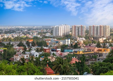 Aerial view of Indian city scape as viewed from the top of Udayagiri caves at Bhubaneswar