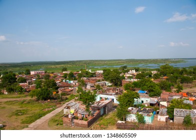 Aerial view of Indian rural village.