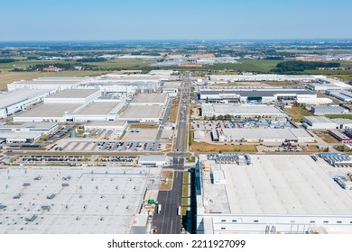 Aerial View Of Industrial Area With Many Industrial Buildings, Consumer Electronics Factory